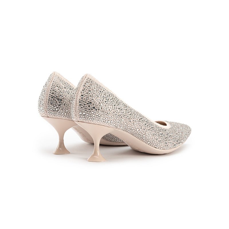 Cocktail Rhinestone Kitten Heels – Pointed Toe Crystal Knit Pumps