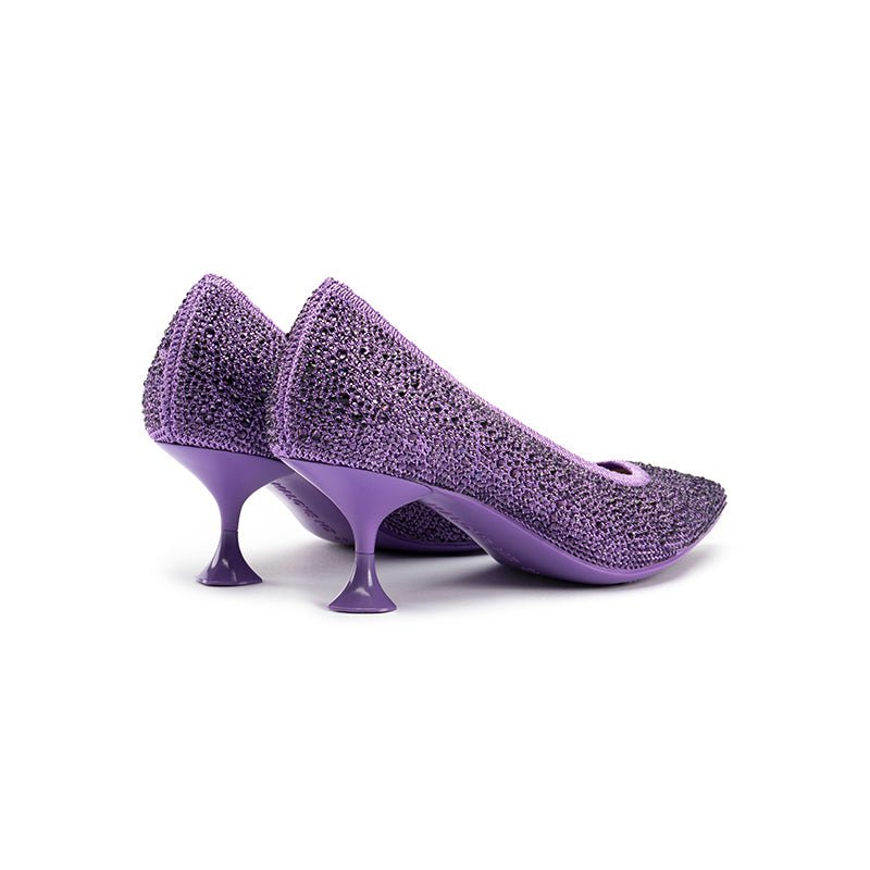 Cocktail Rhinestone Kitten Heels – Pointed Toe Crystal Knit Pumps