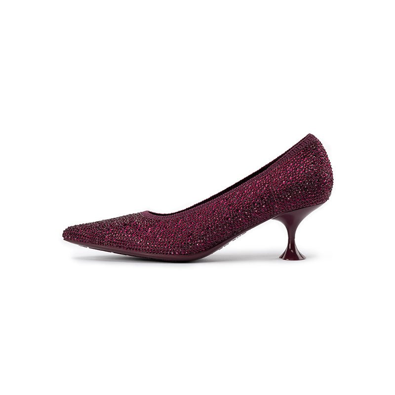 Cocktail Rhinestone Kitten Heels – Pointed Toe Crystal Knit Pumps