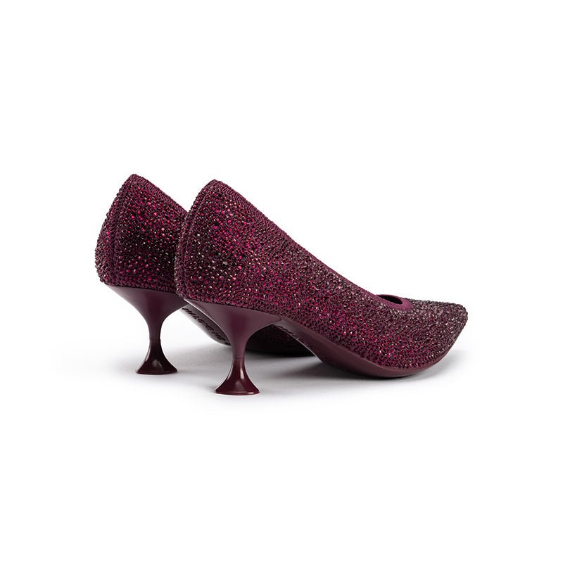 Cocktail Rhinestone Kitten Heels – Pointed Toe Crystal Knit Pumps