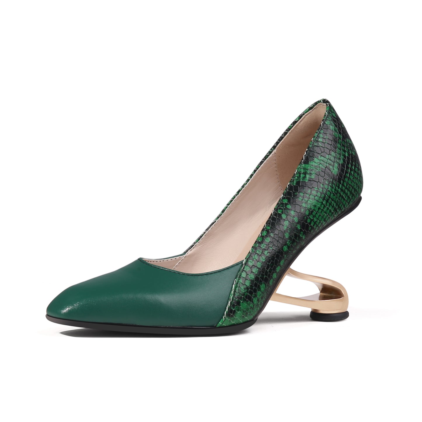 color block faux snake skin pumps all green 2