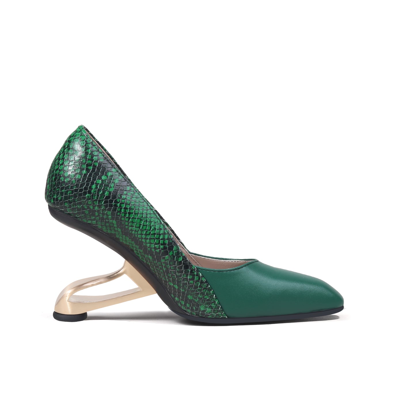 color block faux snake skin pumps all green 3
