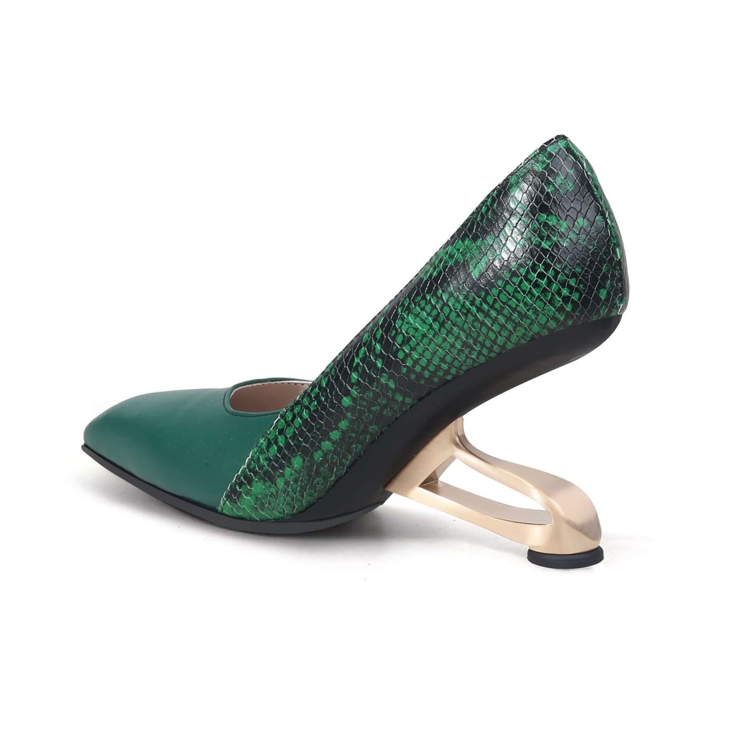 color block faux snake skin pumps all green 4