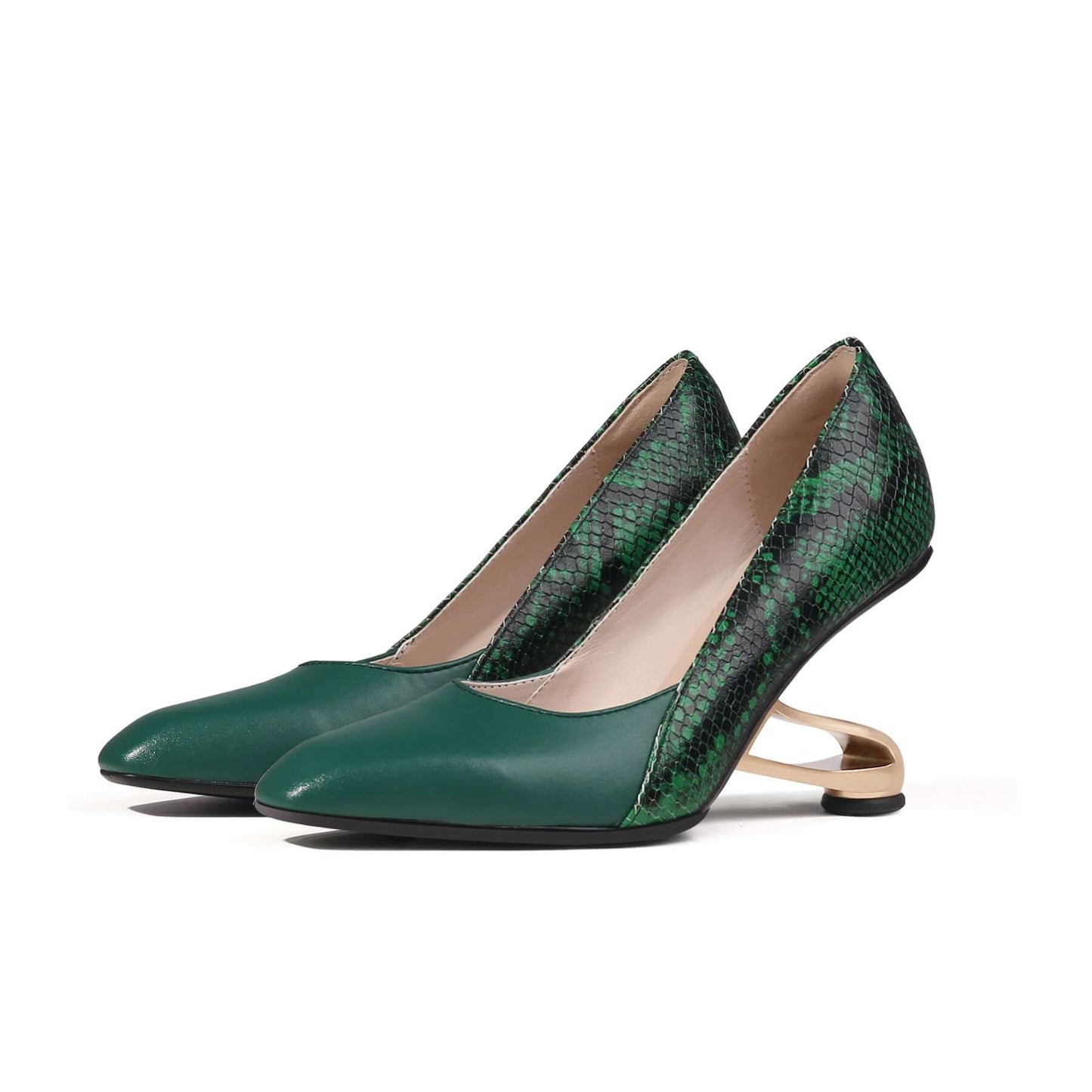 color block faux snake skin pumps all green 5