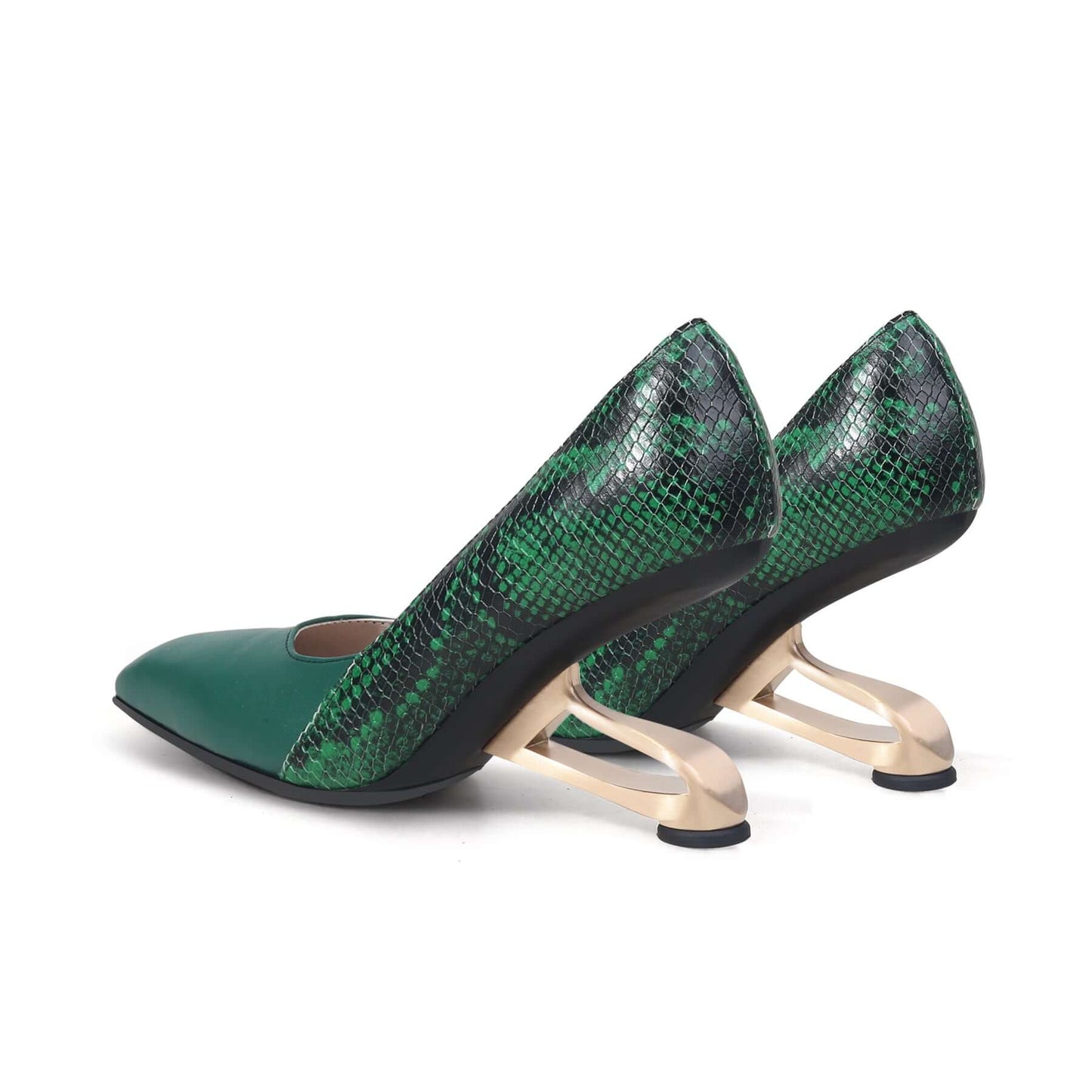color block faux snake skin pumps all green 6