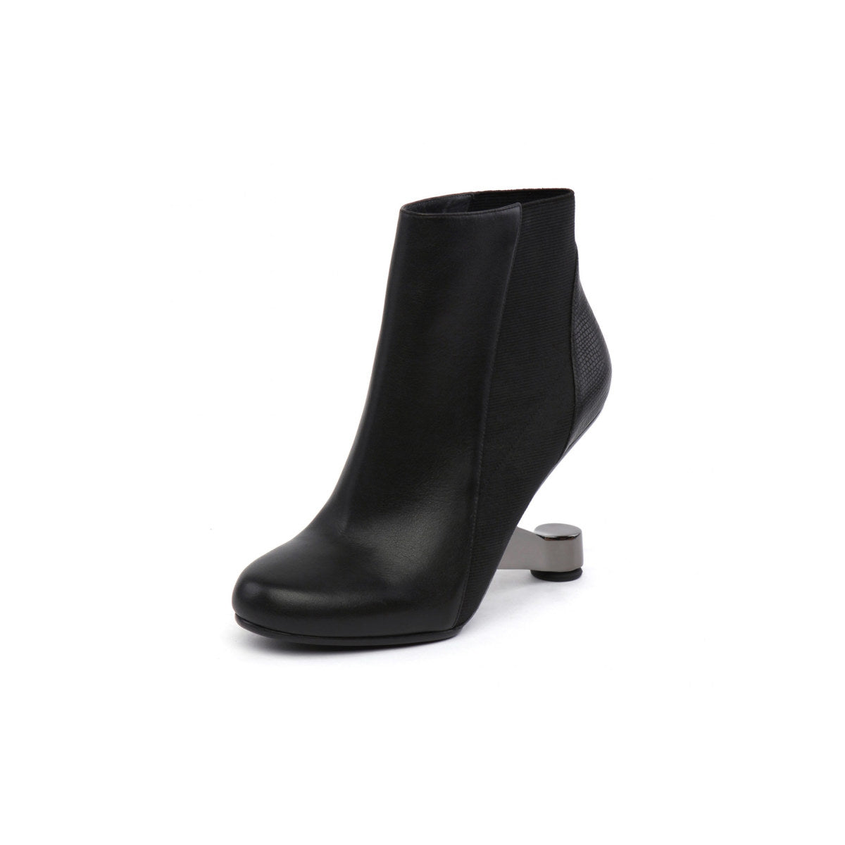 color block leather ankle boots all black 2