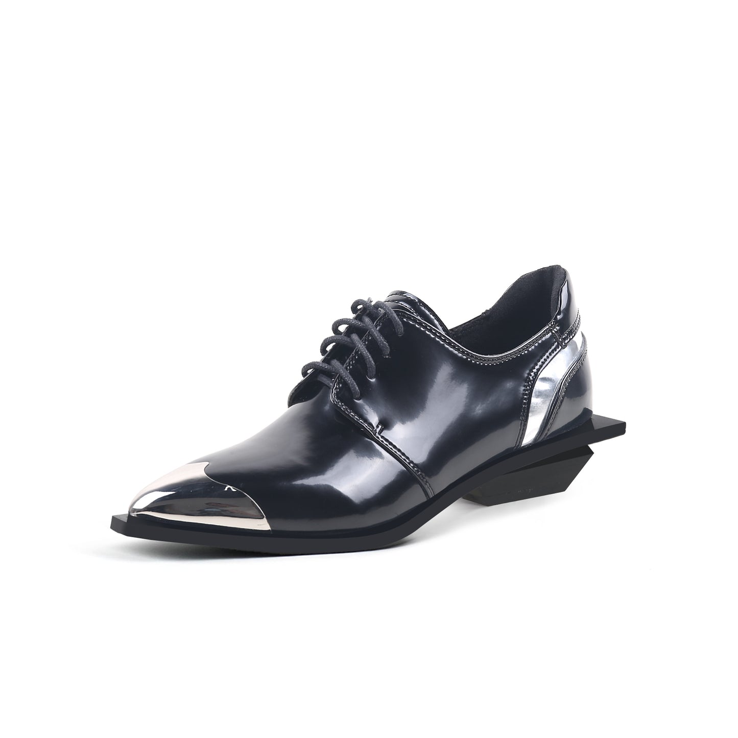 color block low heel oxford shoes all black 2