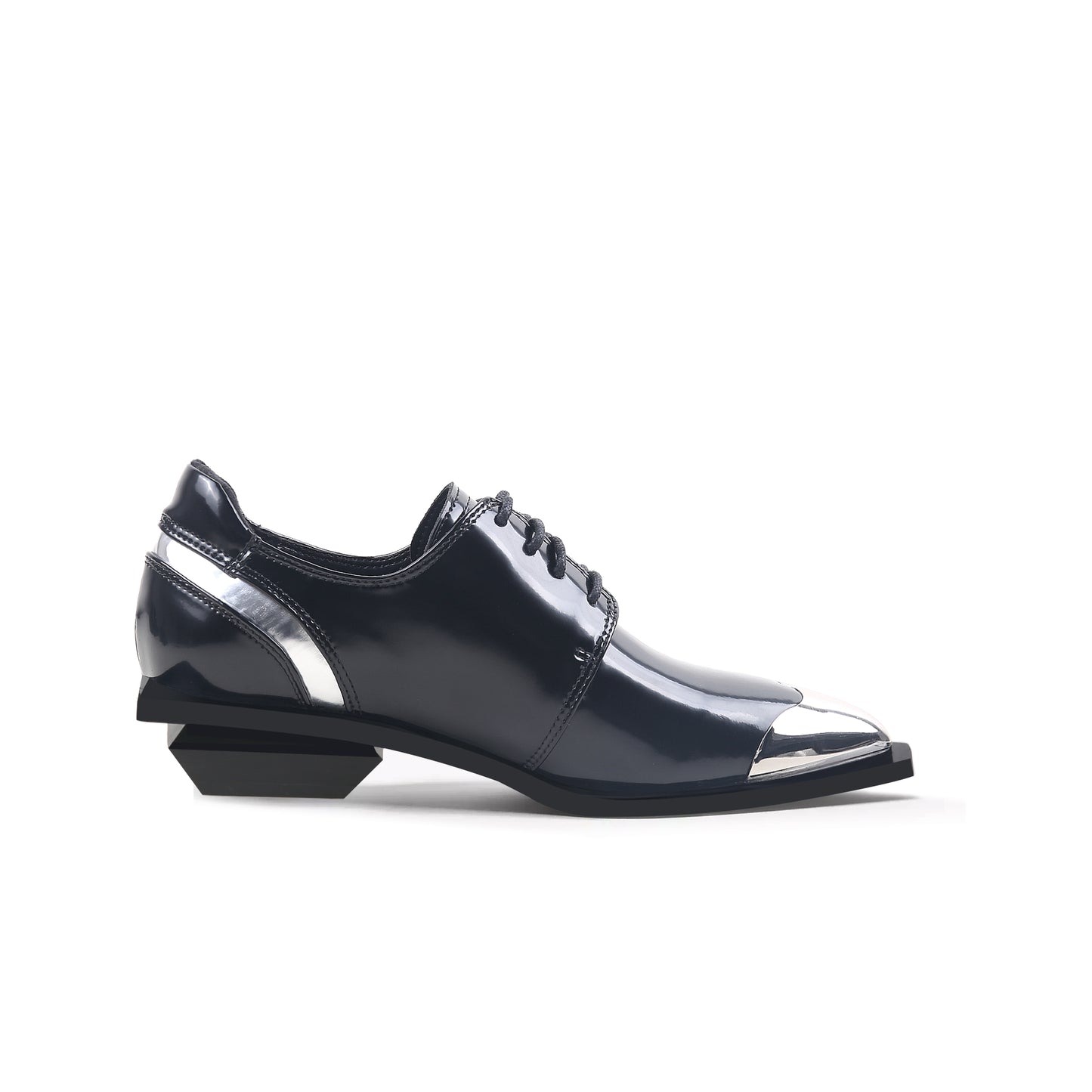 color block low heel oxford shoes all black 3