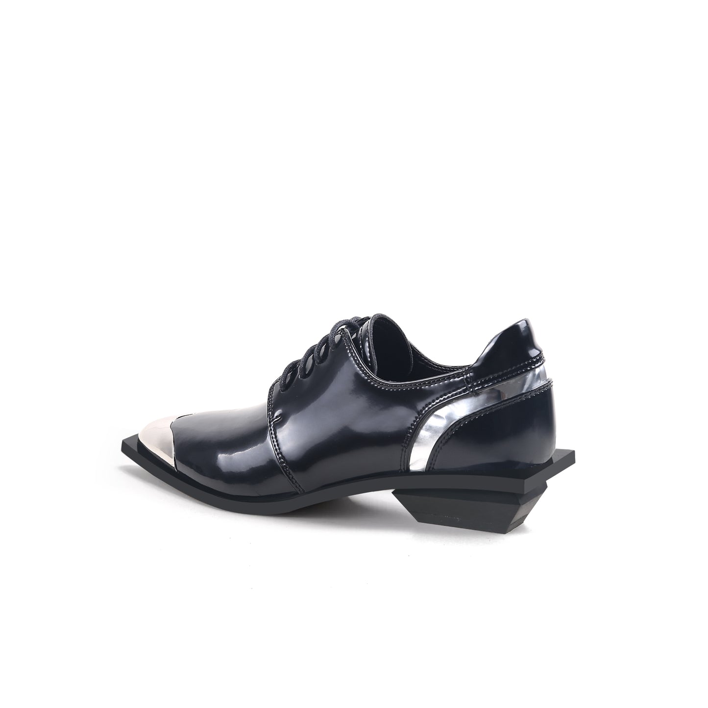 color block low heel oxford shoes all black 4