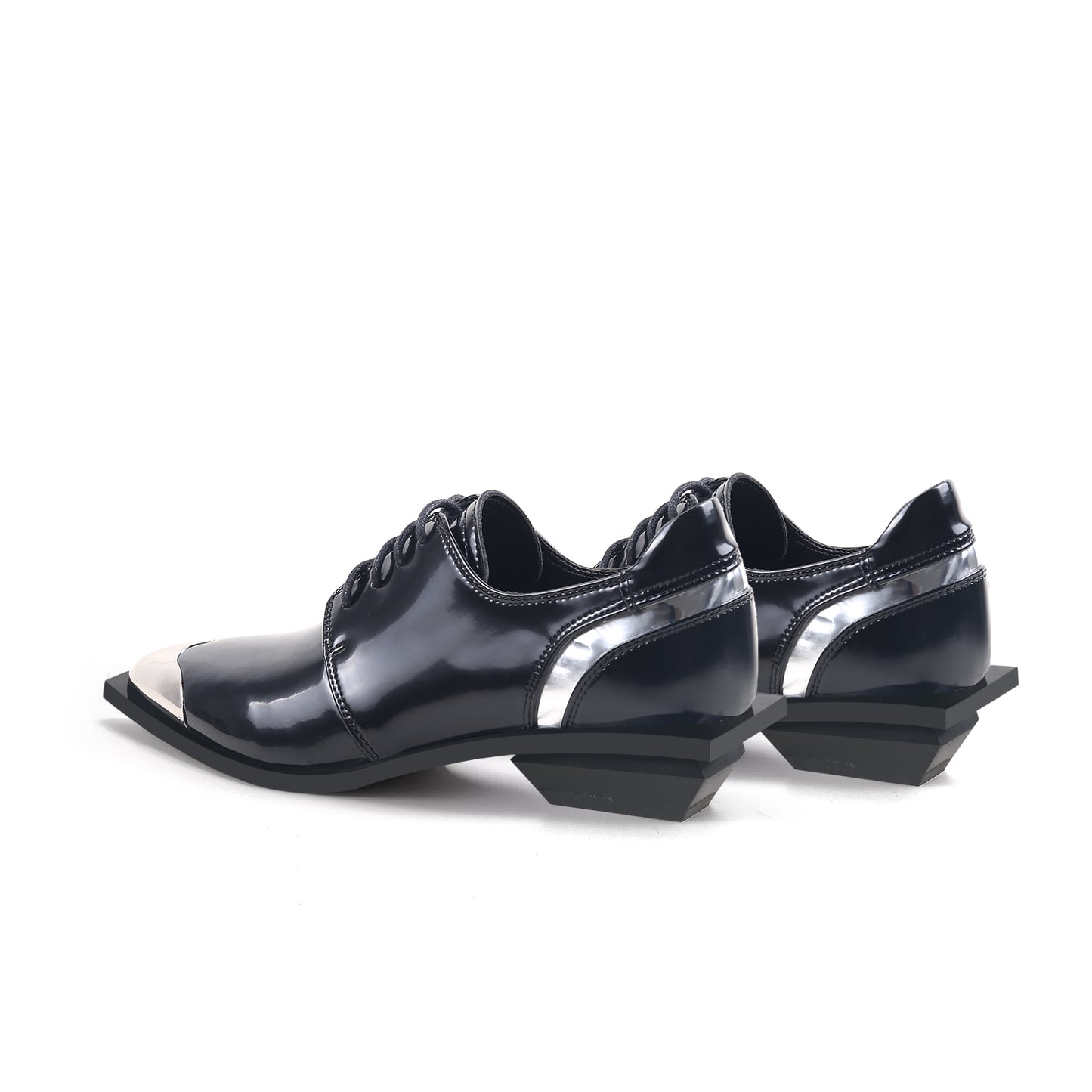 color block low heel oxford shoes all black 5