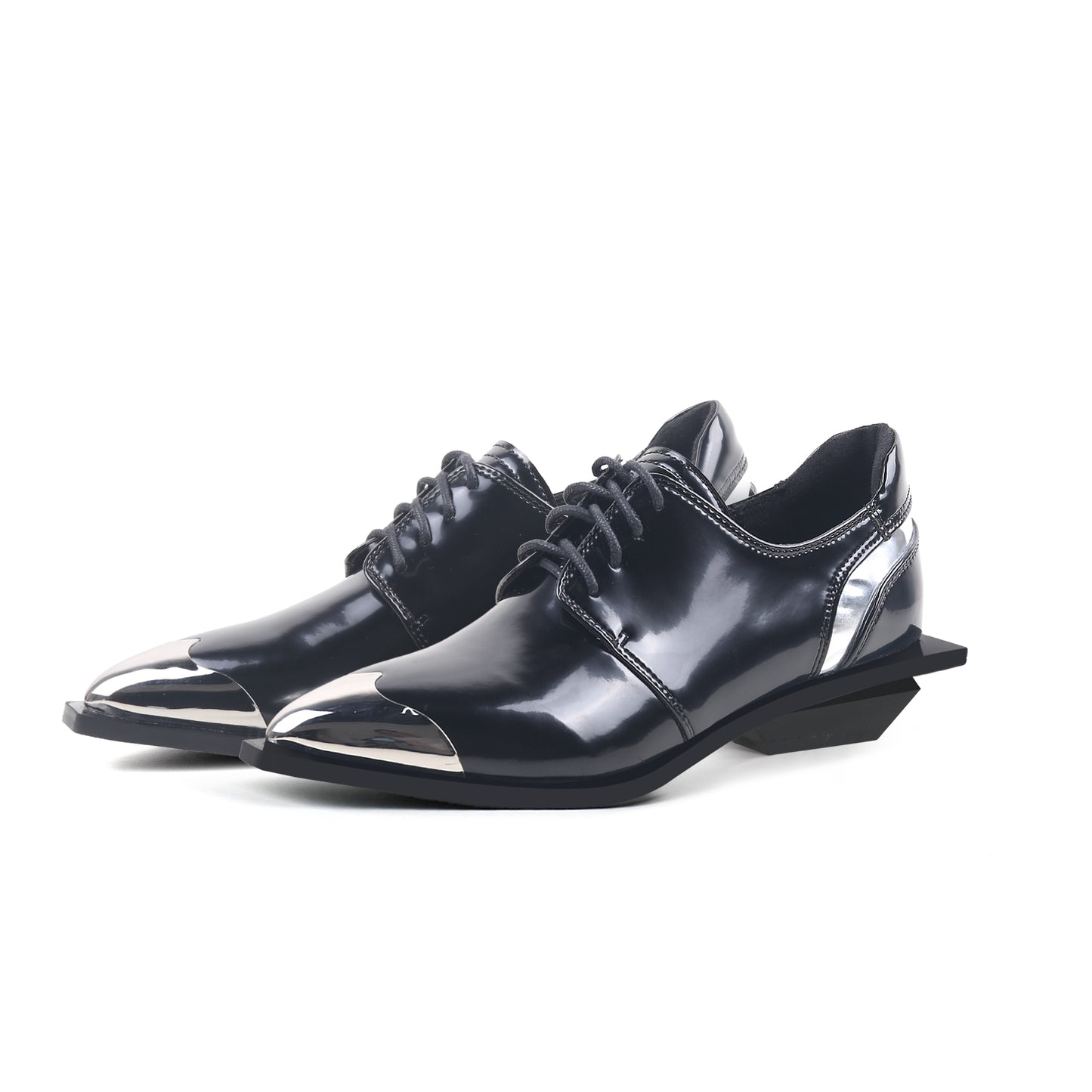 color block low heel oxford shoes all black 6
