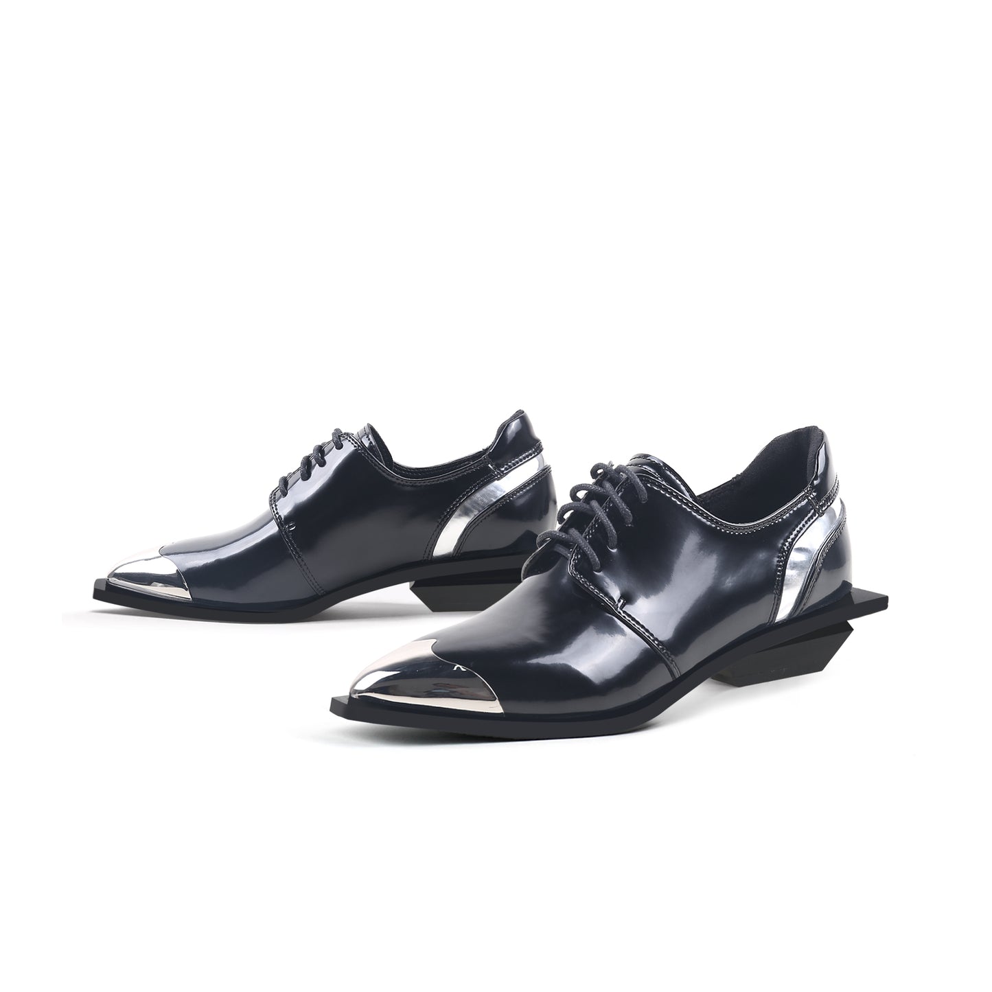 color block low heel oxford shoes all black 7