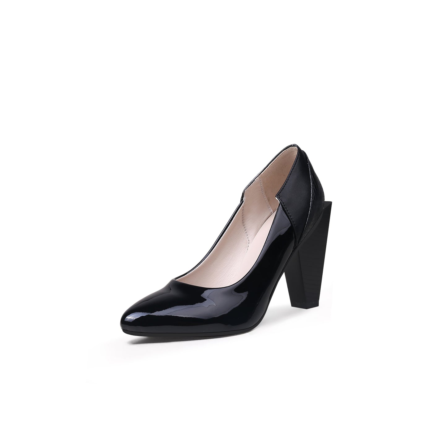 color block rhombus heel pumps all black 2