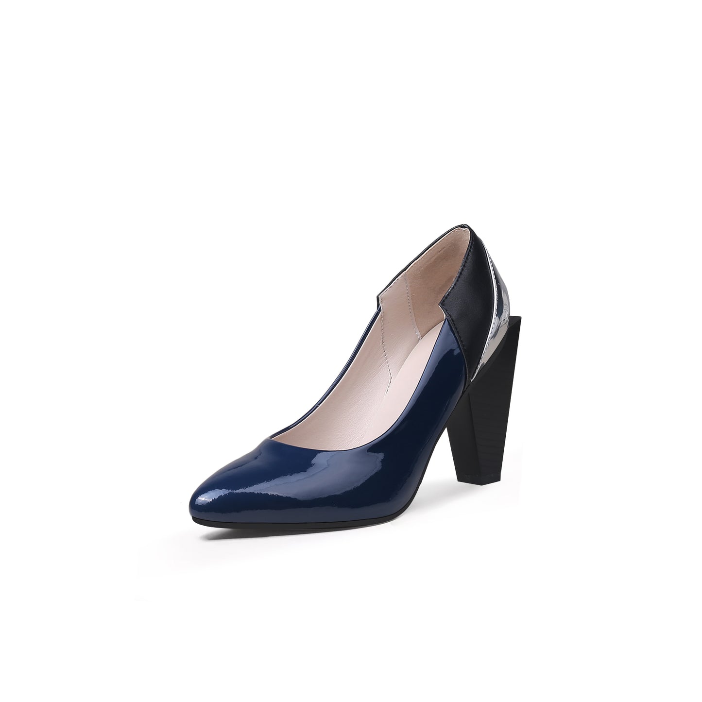 color block rhombus heel pumps all navy 2