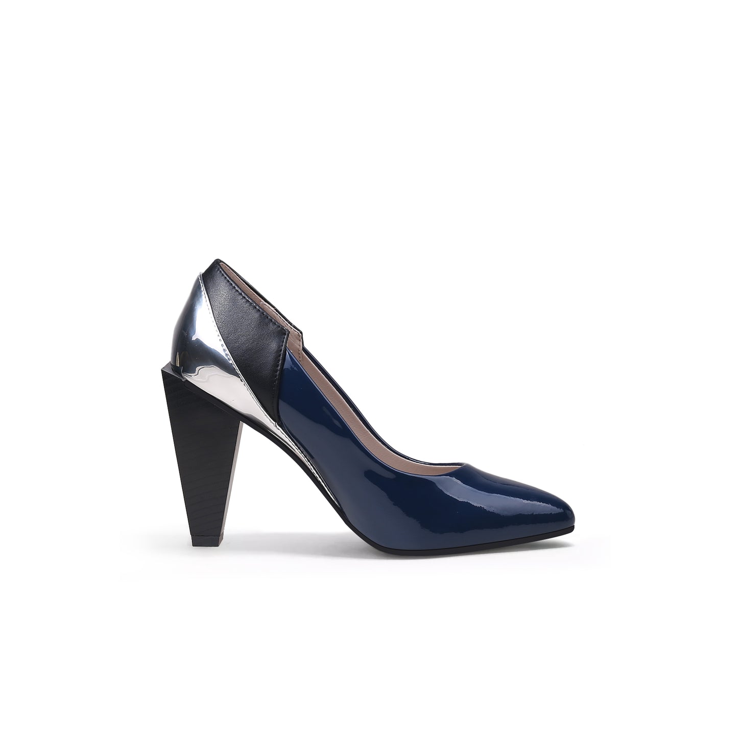 color block rhombus heel pumps all navy 3