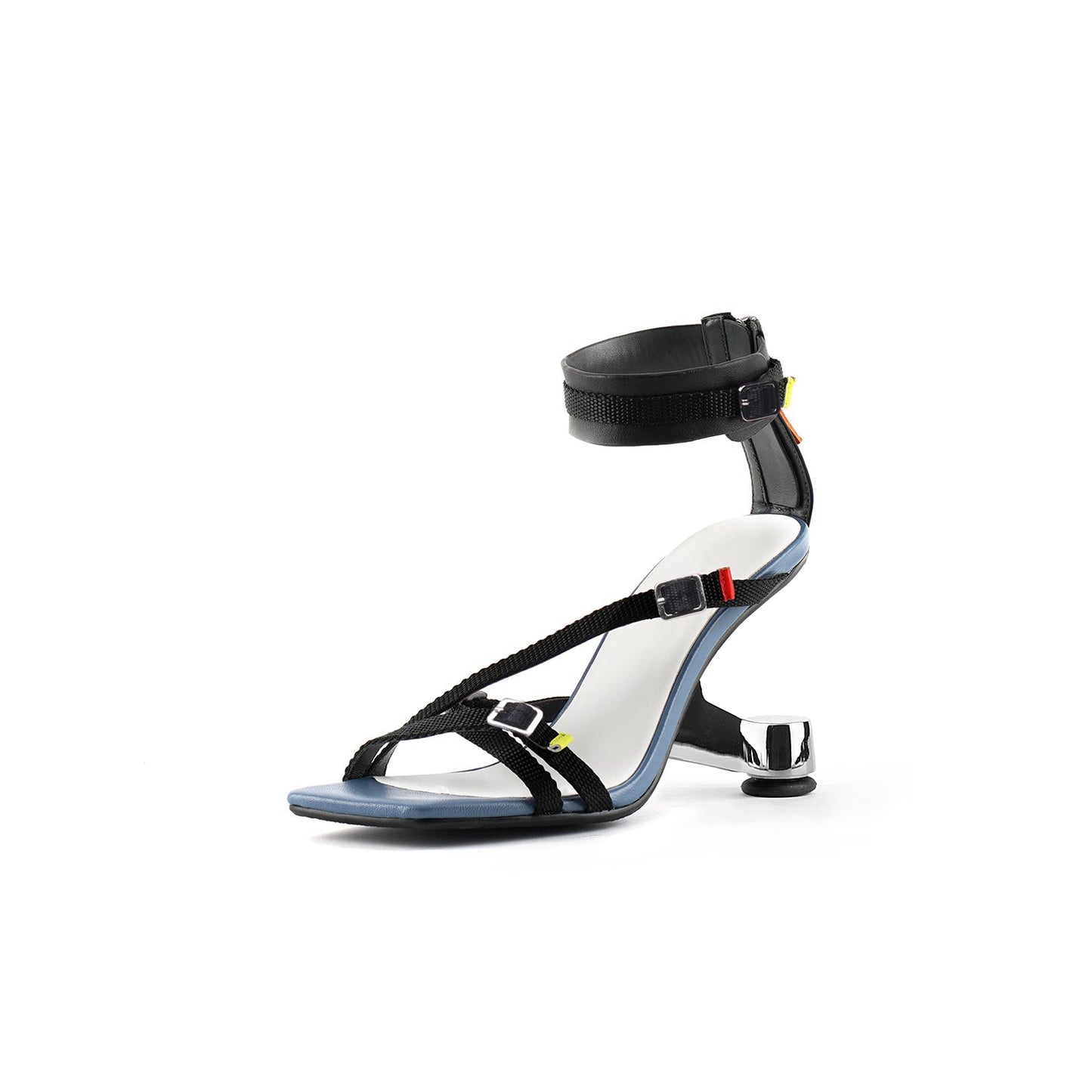 color block strappy leather sandals all black 2