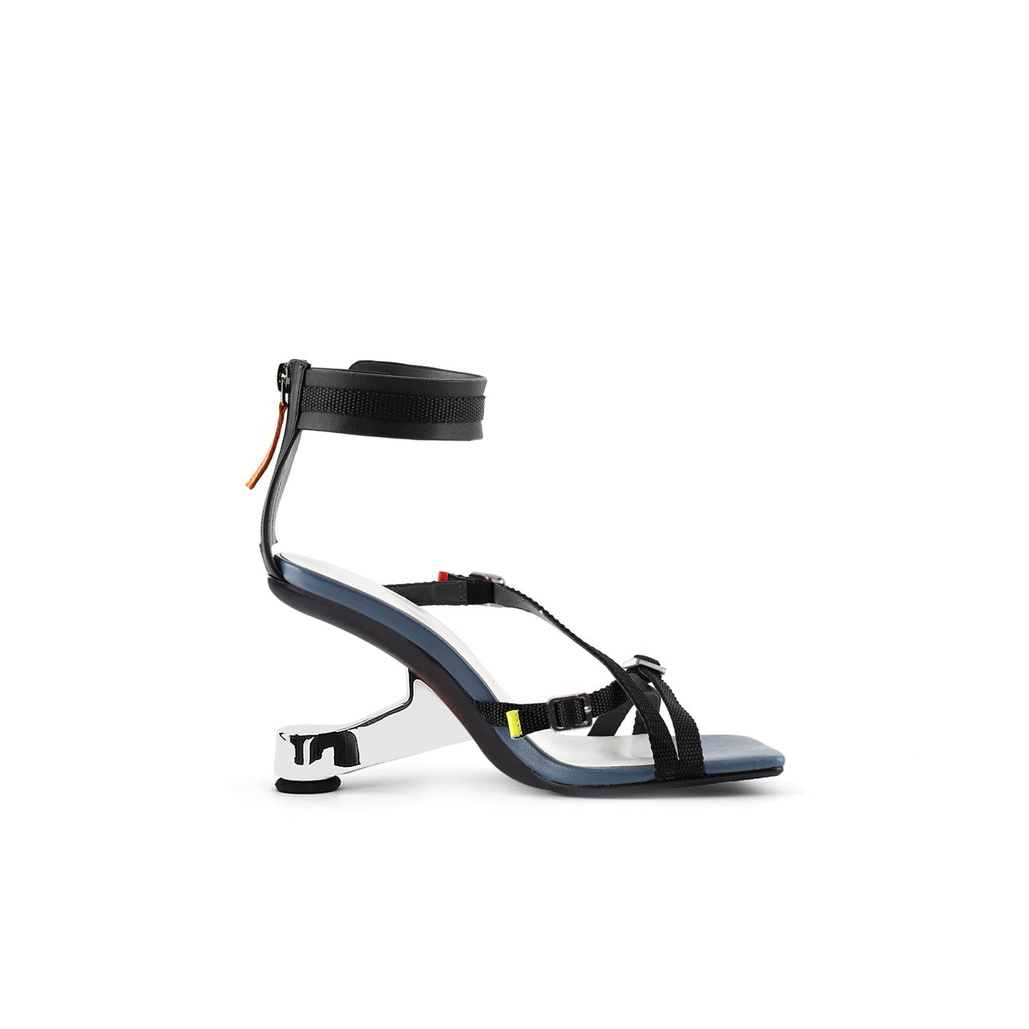 color block strappy leather sandals all black 3