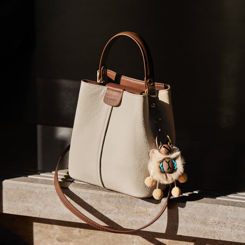 Colorblock Leather Bucket Shoulder Bag