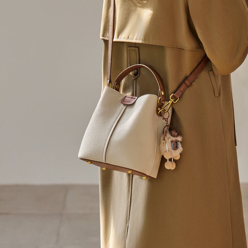Colorblock Leather Bucket Shoulder Bag