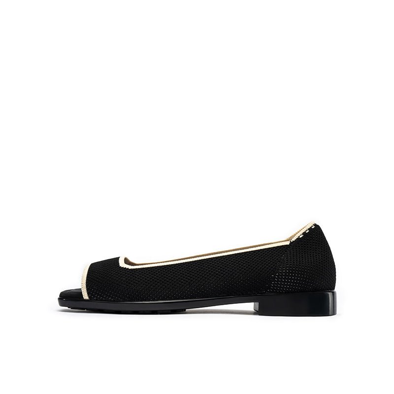 Colorblock Peep Toe Knit Flats – Square Toe Low Heel Sandals