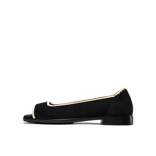 Colorblock Peep Toe Knit Flats – Square Toe Low Heel Sandals