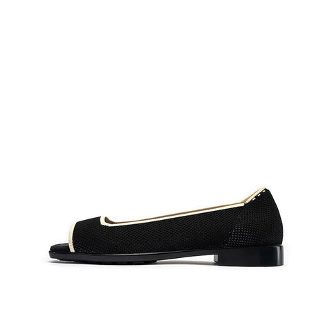 Colorblock Peep Toe Knit Flats – Square Toe Low Heel Sandals