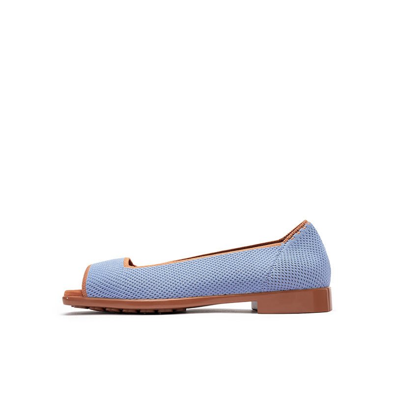 Colorblock Peep Toe Knit Flats – Square Toe Low Heel Sandals