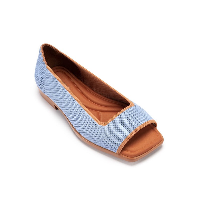 Colorblock Peep Toe Knit Flats – Square Toe Low Heel Sandals