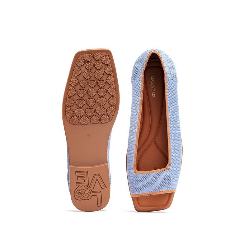 Colorblock Peep Toe Knit Flats – Square Toe Low Heel Sandals