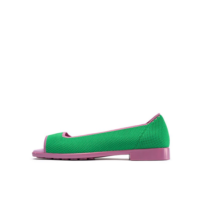 Colorblock Peep Toe Knit Flats – Square Toe Low Heel Sandals