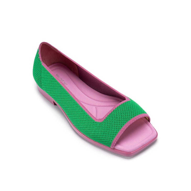 Colorblock Peep Toe Knit Flats – Square Toe Low Heel Sandals