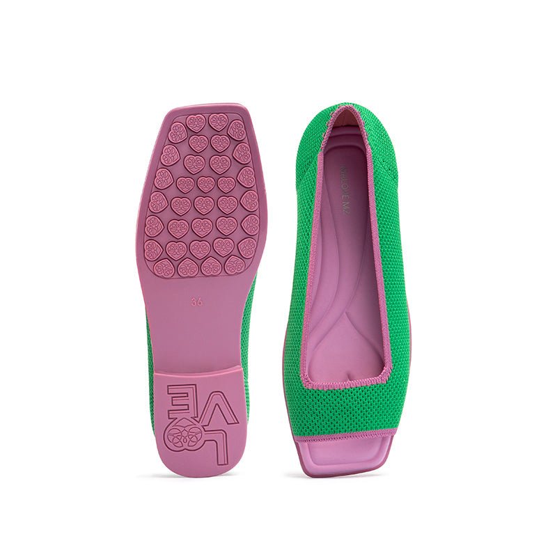 Colorblock Peep Toe Knit Flats – Square Toe Low Heel Sandals