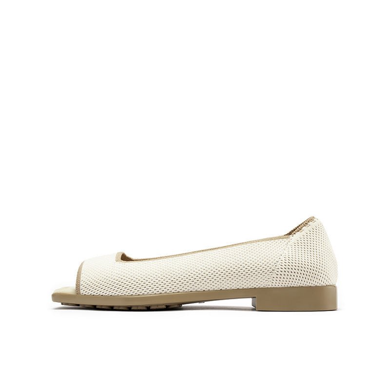 Colorblock Peep Toe Knit Flats – Square Toe Low Heel Sandals