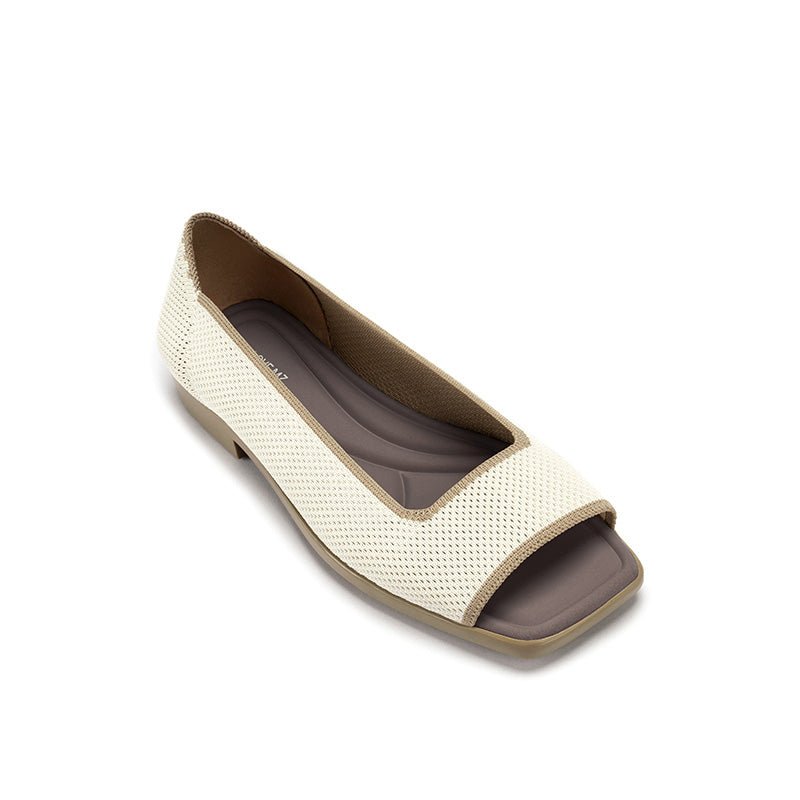 Colorblock Peep Toe Knit Flats – Square Toe Low Heel Sandals