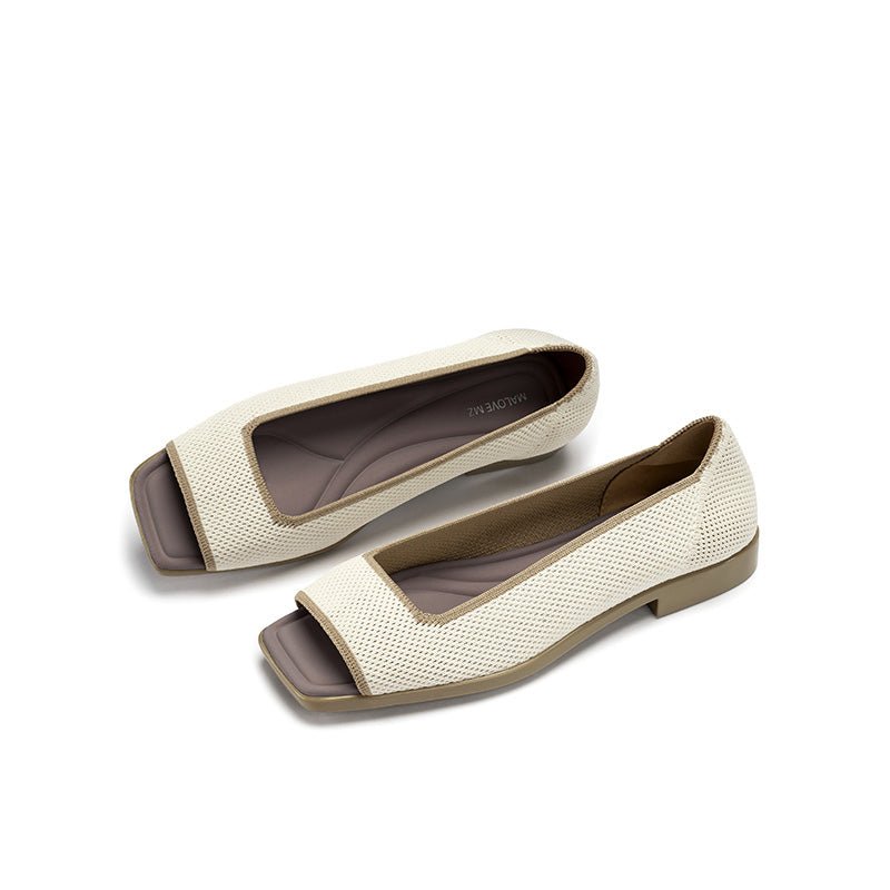 Colorblock Peep Toe Knit Flats – Square Toe Low Heel Sandals