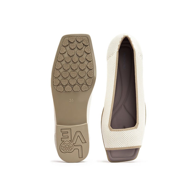 Colorblock Peep Toe Knit Flats – Square Toe Low Heel Sandals