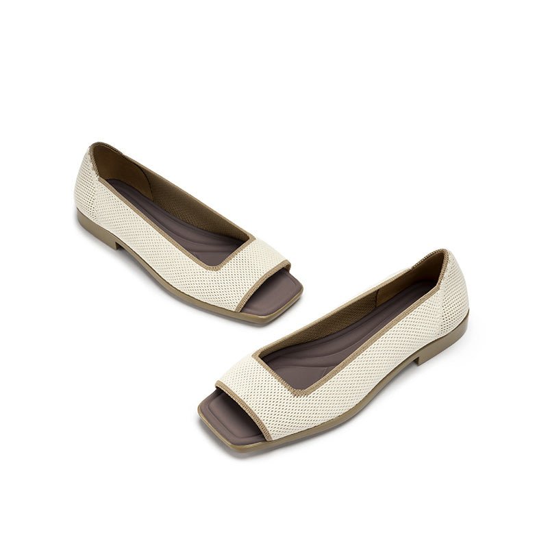 Colorblock Peep Toe Knit Flats – Square Toe Low Heel Sandals