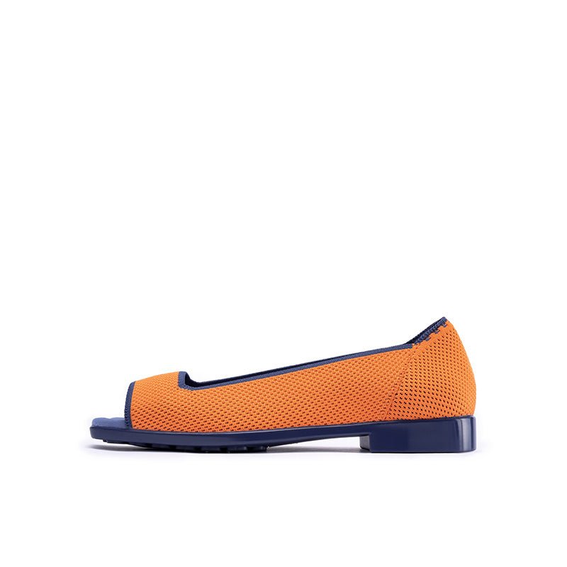 Colorblock Peep Toe Knit Flats – Square Toe Low Heel Sandals