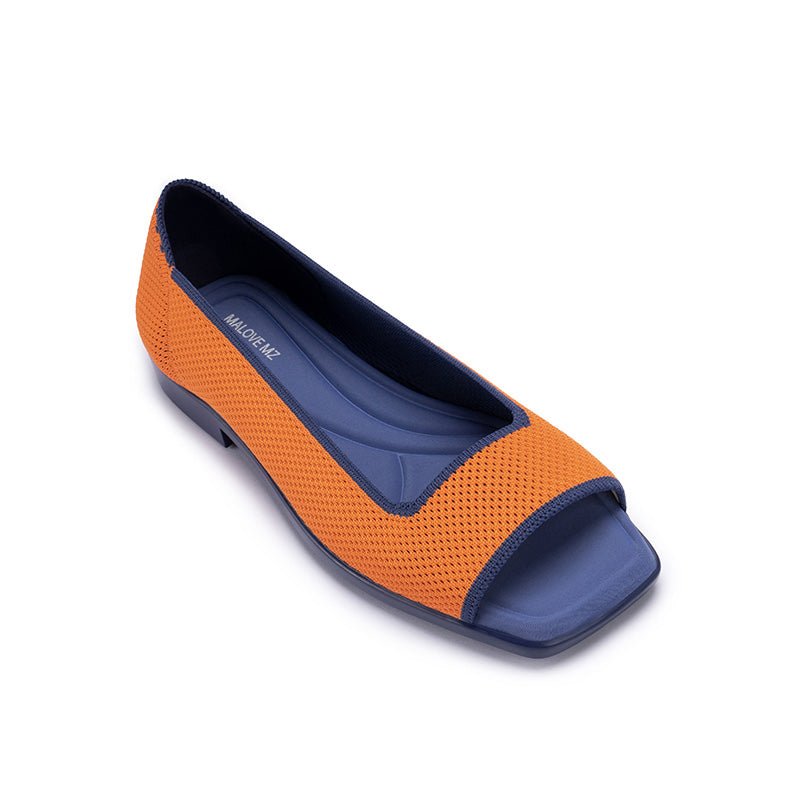 Colorblock Peep Toe Knit Flats – Square Toe Low Heel Sandals
