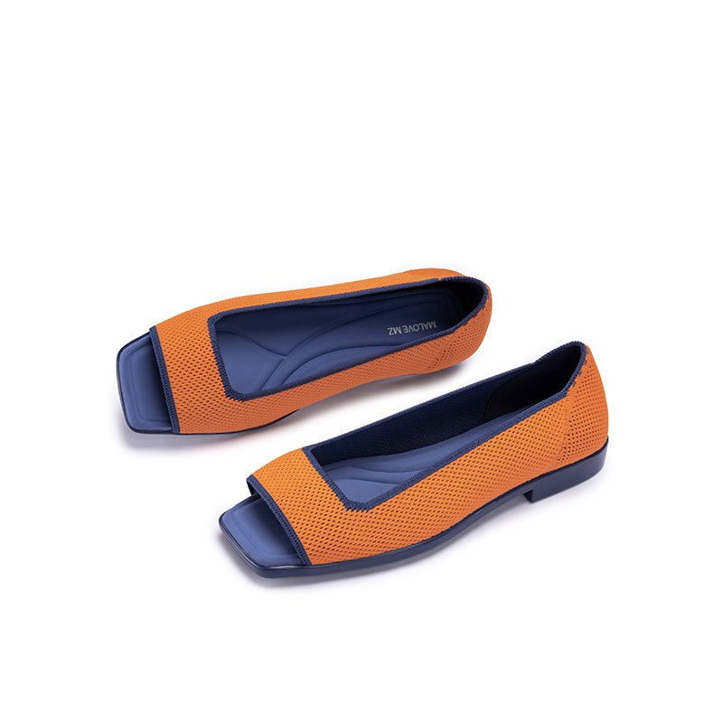 Colorblock Peep Toe Knit Flats – Square Toe Low Heel Sandals