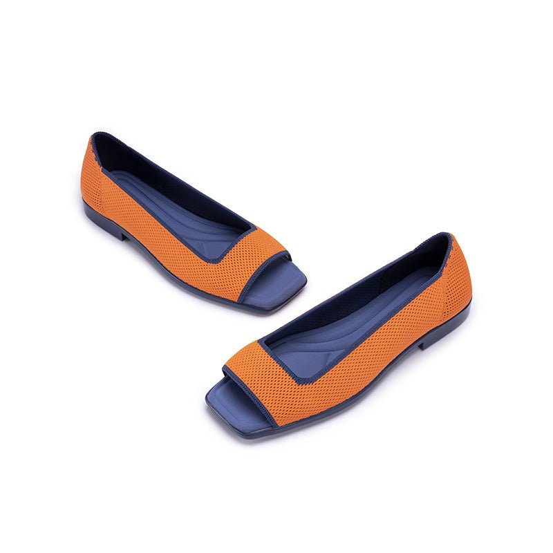 Colorblock Peep Toe Knit Flats – Square Toe Low Heel Sandals