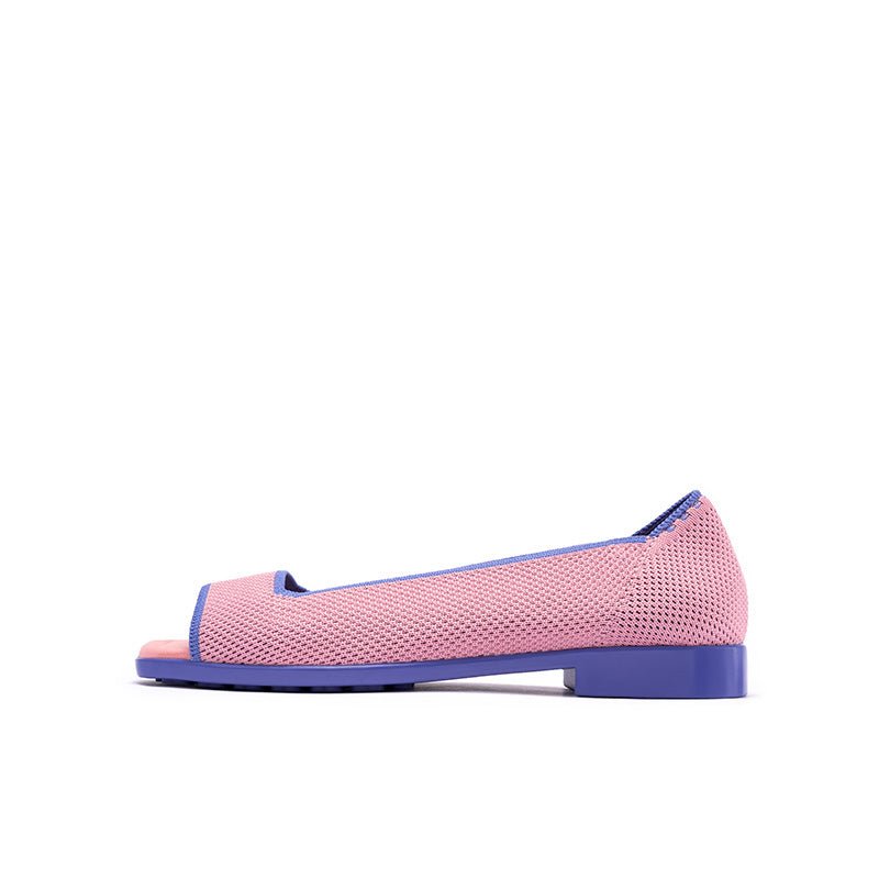 Colorblock Peep Toe Knit Flats – Square Toe Low Heel Sandals