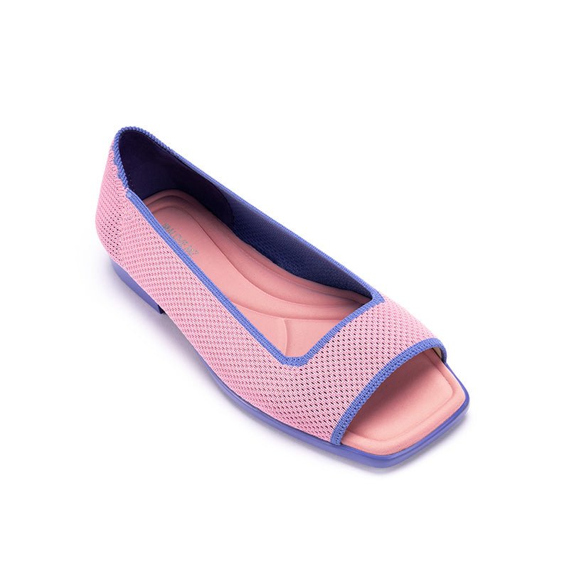 Colorblock Peep Toe Knit Flats – Square Toe Low Heel Sandals