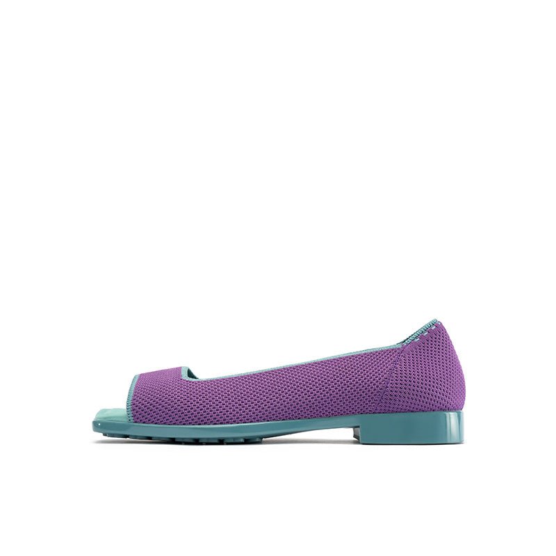 Colorblock Peep Toe Knit Flats – Square Toe Low Heel Sandals