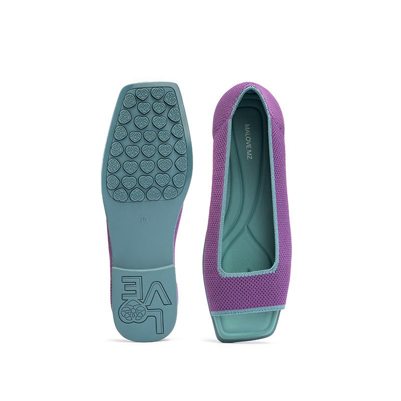 Colorblock Peep Toe Knit Flats – Square Toe Low Heel Sandals