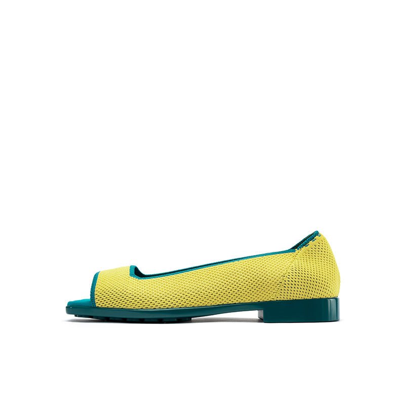 Colorblock Peep Toe Knit Flats – Square Toe Low Heel Sandals