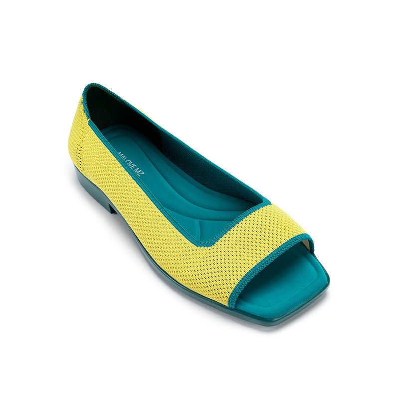 Colorblock Peep Toe Knit Flats – Square Toe Low Heel Sandals