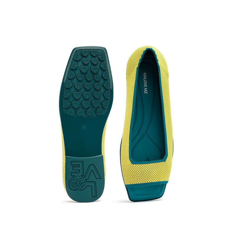 Colorblock Peep Toe Knit Flats – Square Toe Low Heel Sandals
