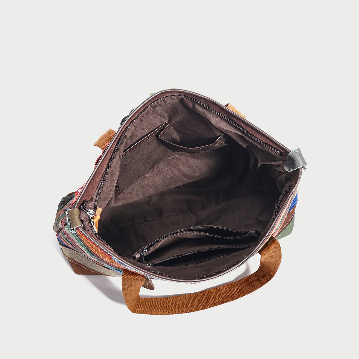 Colorful Hippie Floral Patchwork Leather Tote Bag – 3D Flower Appliqué Cowhide Shoulder & Crossbody