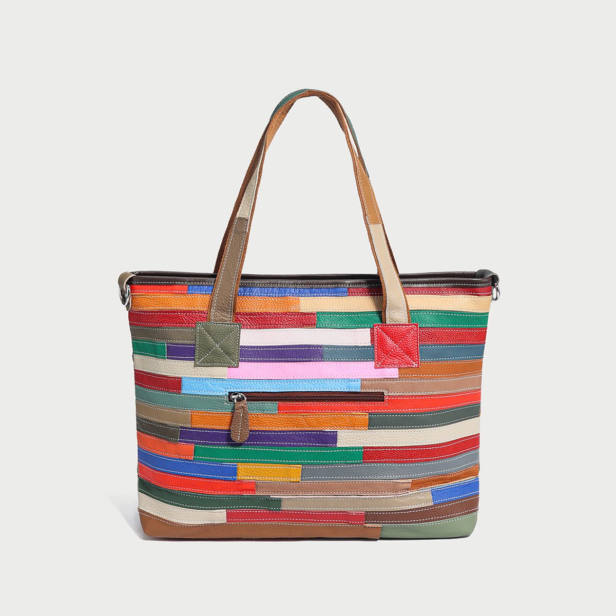 Colorful Hippie Floral Patchwork Leather Tote Bag – 3D Flower Appliqué Cowhide Shoulder & Crossbody
